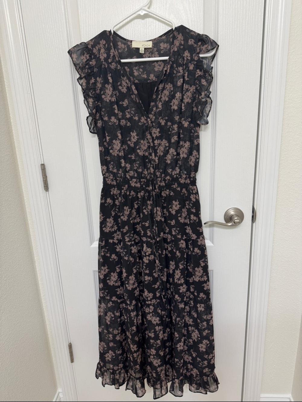 Pinch Black Midi Dress with Taupe Floral Print